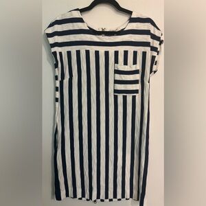 Madewell Womens Navy White Striped Cotton Mini Dress Full Length Back Zip Sz Sm